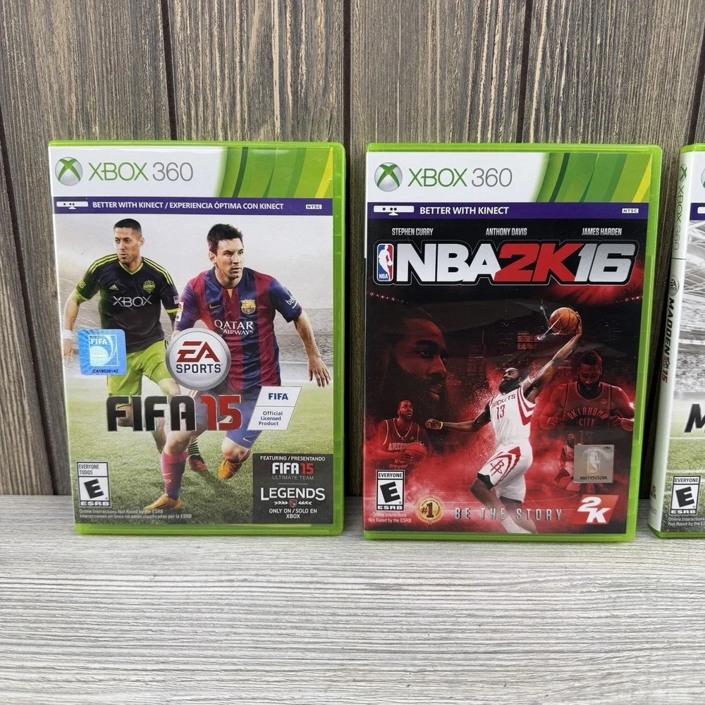 Xbox 360 Sports Game Bundle FIFA 15, NBA 2K16, Madden NFL 15 Tested Working